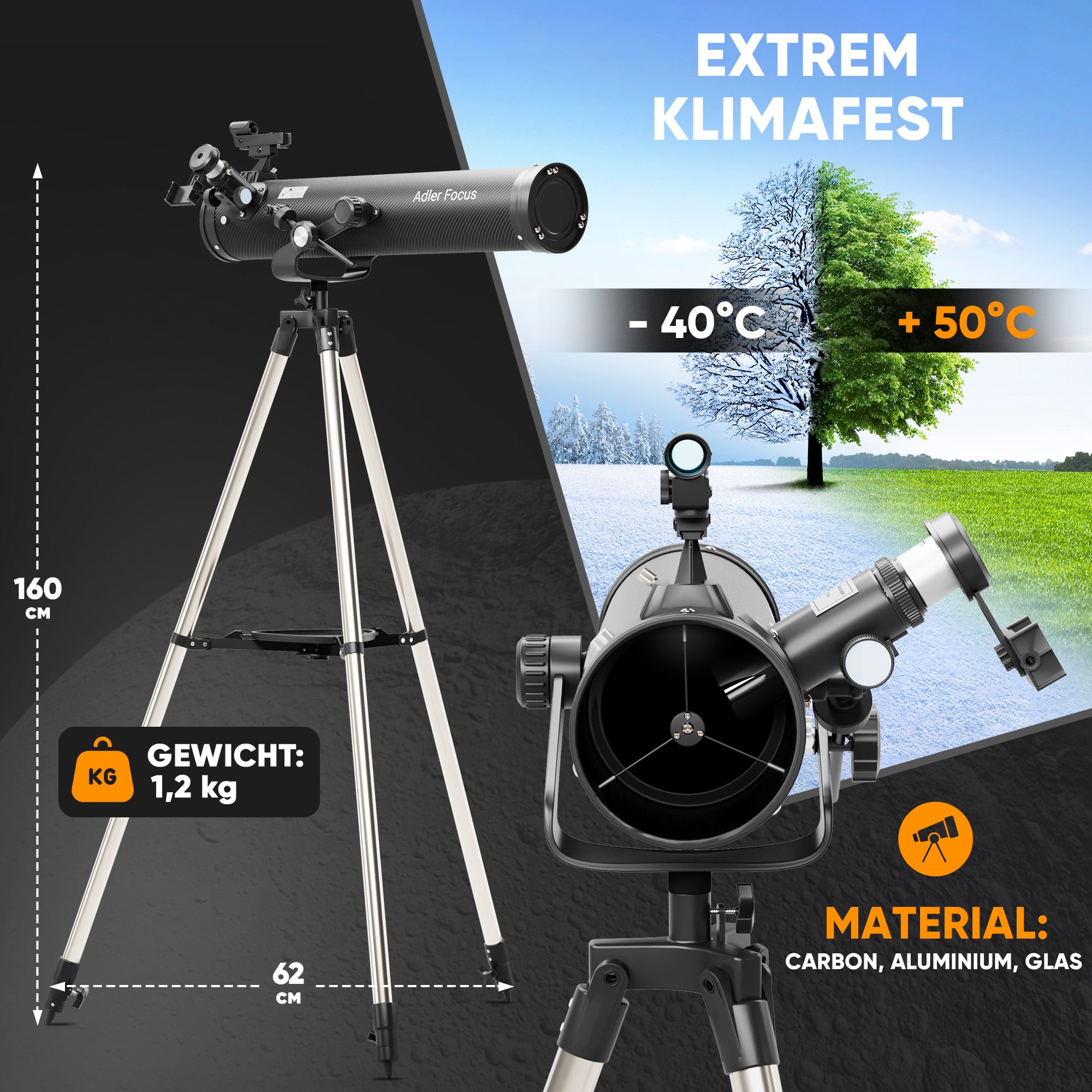 Teleskop mit bis zu 350-facher Vergrößerung