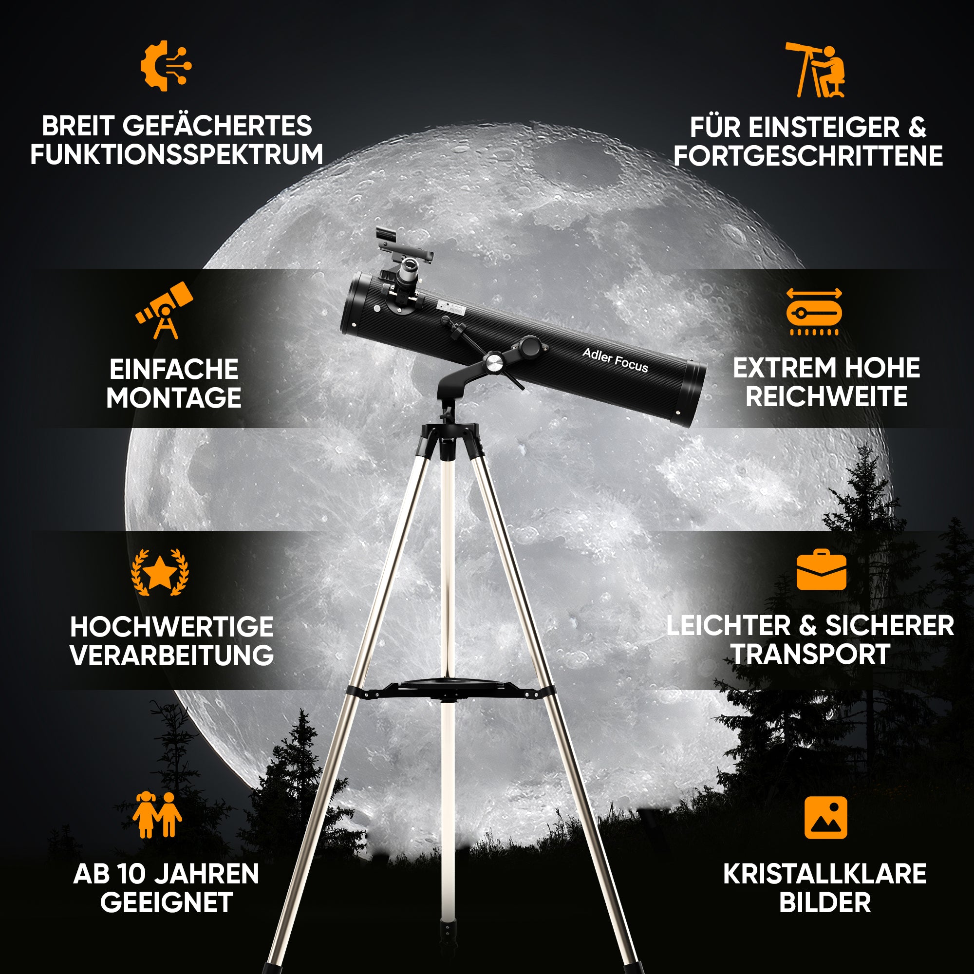 Teleskop mit bis zu 350-facher Vergrößerung